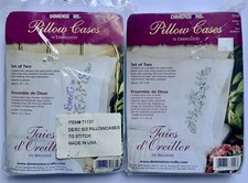 Dimensions Stamped Embroidery Pillow Cases Lot 2 Different Sets Florals NIP
