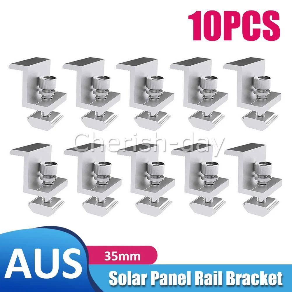 10X 35mm Solar Panel Rail Bracket Mounting Kit Aluminium Fixing End Clamps