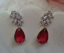 Delicate 4Ct Lab Created Ruby Diamond Drop Dangle Earrings 14K White Gold Over