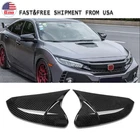 Carbon Fiber Black Rear OX Horn View Mirror Cover Caps For Honda Civic 2016-2021