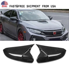 Carbon Fiber Black Rear OX Horn View Mirror Cover Caps For Honda Civic 2016-2021