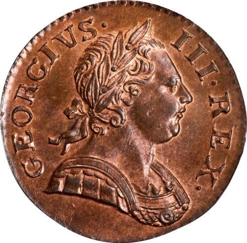 GREAT BRITAIN GEORGE III 1770 HALF PENNY, UNCIRCULATED, PCGS CERTIFIED MS65-RB