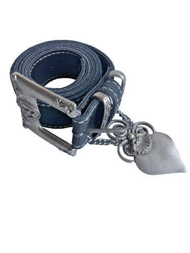 Cintura donna L 93 cm in pelle con metallo costume tradizionale nero