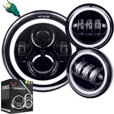 Eagle Lights 7" Black LED Halo Headlight Passing Light Kit for Indian Chieftain