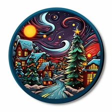 North Pole at Night Embroidered Applique Patch - Christmas Badge Toy Makers