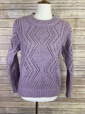 Heartloom Small Light Purple Thick Chunky Knit Sweater Open Weave Boho Solid