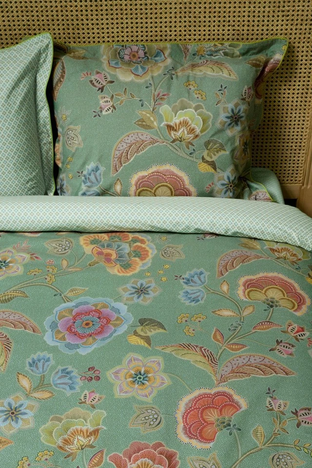 Biancheria da letto PIP Studio Percalle 155x220 Matata Green Flower fiori viticci reversibile - Immagine 4 di 4