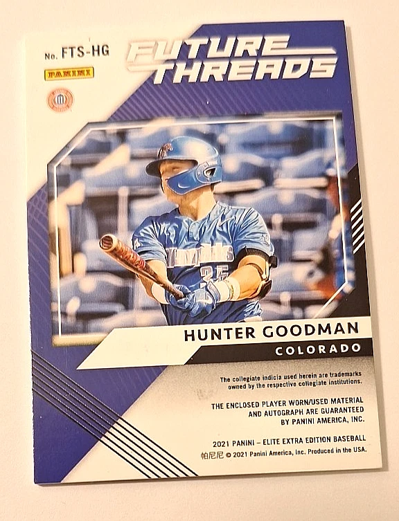 2021 Elite Extra Edition Future Threads #FTS-HG Hunter Goodman Rc Auto Jersey - Image 2 of 2