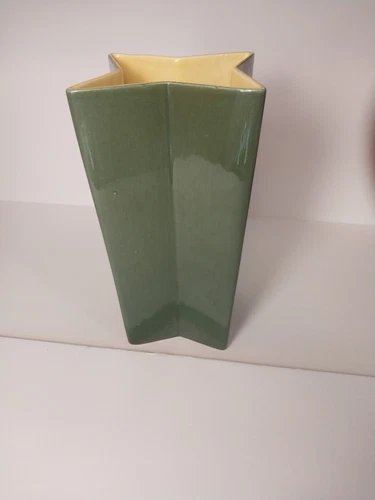 1952 Red Wing Pottery Green STAR SHAPE with yellow interior 9.5" Vase #412