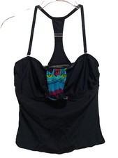 Athleta Swimsuit Tankini Black Removable Racerback Turquoise/Pink Size 36 B/C