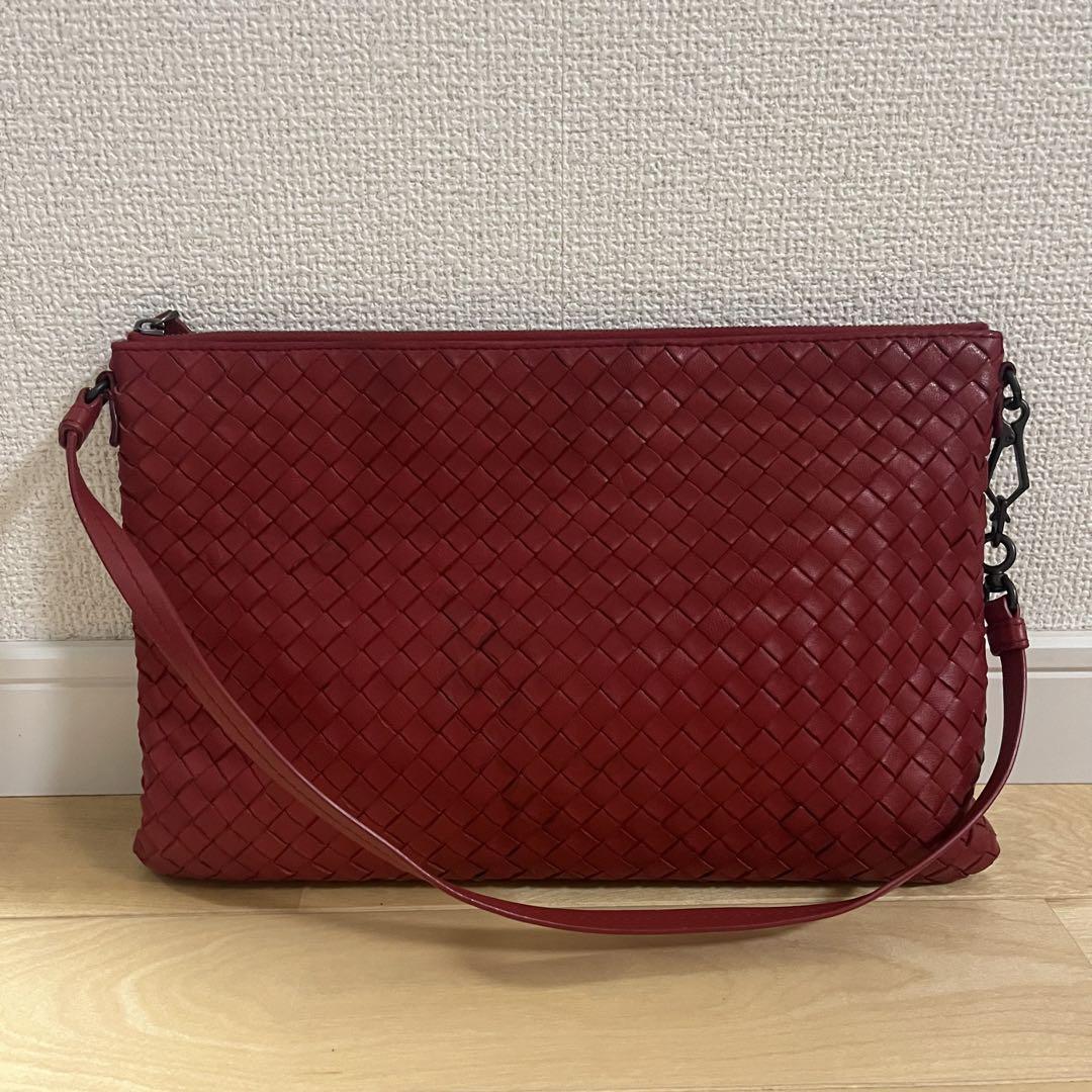 Bottega Veneta Intrecciato Red Leather Handbag