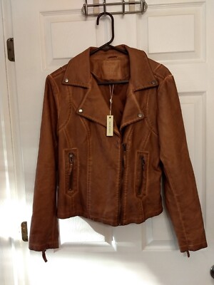 NWT Max Studio Classic Large Cognac Faux Leather Motorcycle