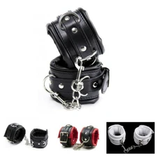 PU Leather Padded Handcuffs Wrist Ankle Cuffs Restraints For Couple Game BDSM