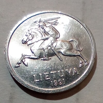 One 1 Centas 1991 Lithuania Coin Lietuva Knight Horse