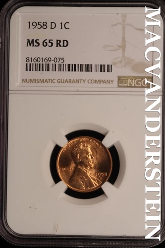 1958-D Lincoln Wheat Cent - NGC MS 65 RD - Brilliant Uncirculated  #SLE19
