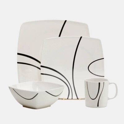 16 Piece Square Dinner Set Melamine Crockery Caravan Camping Motor-home  Dining