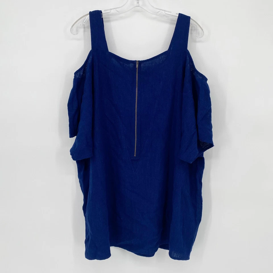 Мягкое окружение 1 X холодные плечи богемное пляжный синий верх карманы льняная смесь - Изображение 3 из 4
