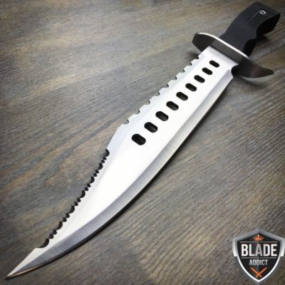 17'' Tactical Hunting Rambo Full Tang Fixed Blade Knife Machete Bowie + Sheath