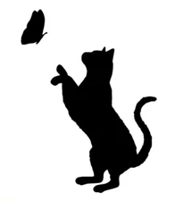 Cat Butterfly Fun 5" Black Vinyl Decals Car Truck Windows laptop notebook