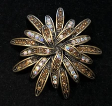 Stunning PD Premiere Designs Spiral Multicolor Flower Rhinestone Bronze Brooch🔥