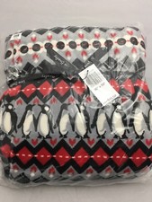 Vera Bradley THROW BLANKET Fleece Soft Plush 50 X 80 Penguins Red Gray Black NWT