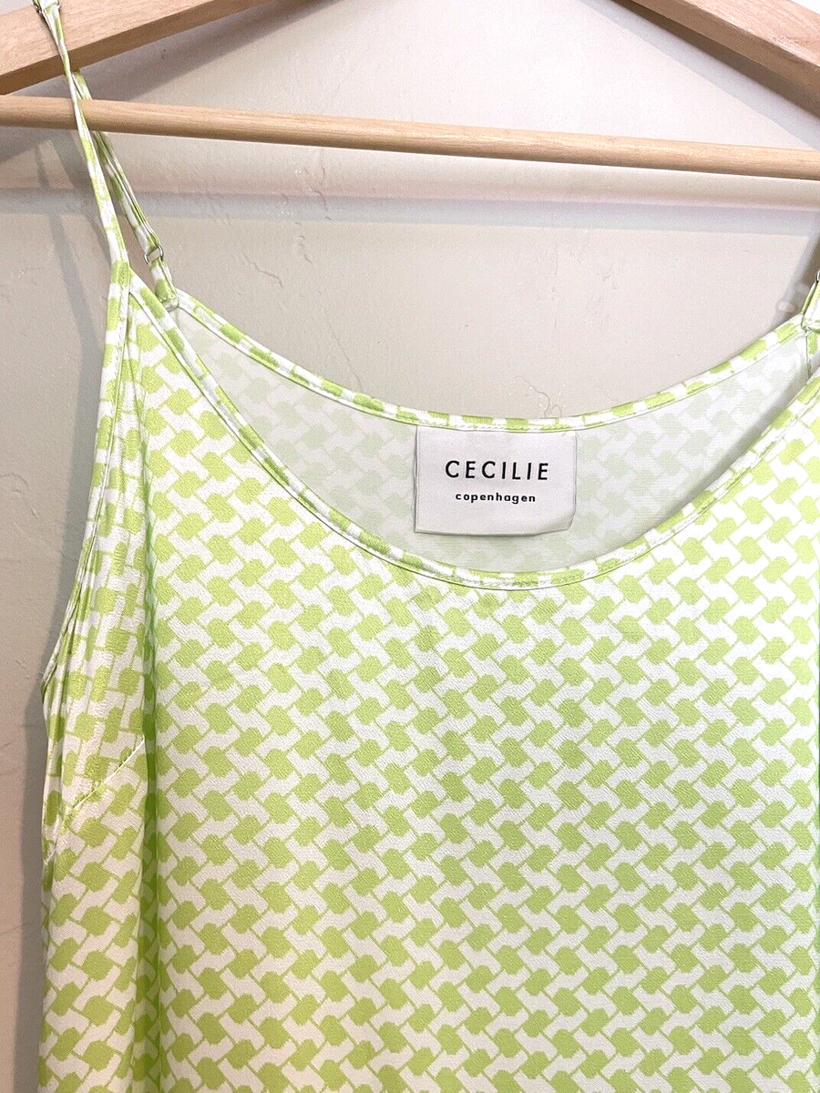 Women's Cecilie Copenhagen Green Geometric Satin Maxi Slip Dress Size Small  | eBay