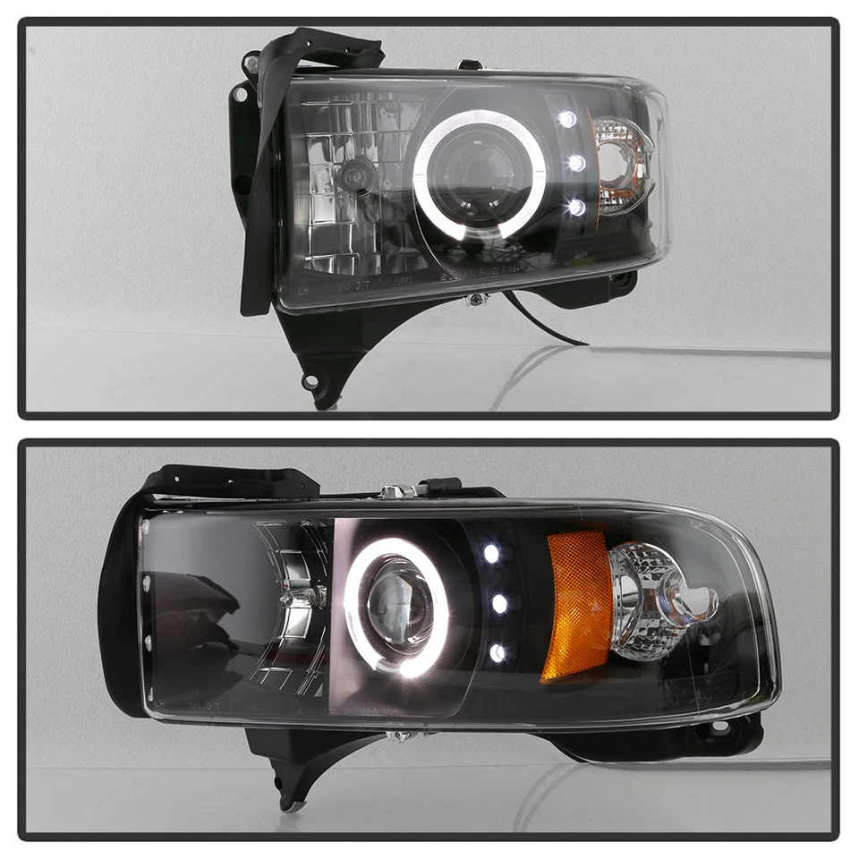 Blk 1994-2001 Dodge Ram 1500 94-02 2500 3500 LED Halo Projector Headlights Pair - Image 3 of 4