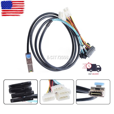 Mini SAS 26 Pin SFF-8088 to 4x SAS/SFF-8482 with IDE Power HDD Cable 6FT 2M