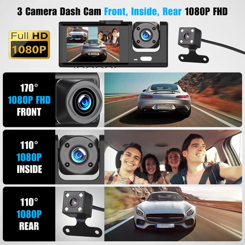 HD 1080P Car Dual Lens Dash Cam Front/Rear/Inside Video Recorder Camera G-sensor - Picture 2 of 14
