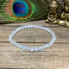 Gemstone White Moonstone 4MM Round Bead Healing Reiki Women Men Bracelet Gift