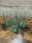Vintage Green Depression Style Juice Glasses Set of 4 Embossed Fruit Tumblers