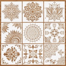 9 Pack 12x12 Inch Large Mandala Stencils, Reusable Stencils for Painting Templa
