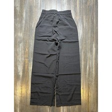 Womens Black Wide Leg Textured Trousers Elastic Back High Rise Pants