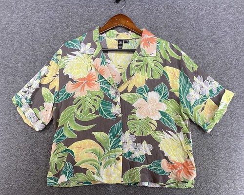Volcom Women’s Sz Small Floral Short Sleeve Cropped Button Up Hawaiian Shirt - Picture 3 of 12