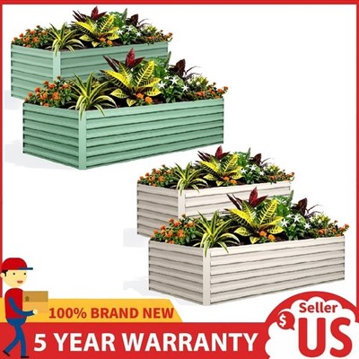 2 Pack Galvanized Raised Garden Bed ,Outdoor Metal Planter Box Vegetables Flower
