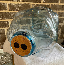 Vtg Libbey This Little Piggy Went to Market 5 Gal Piggy Bank Jar Blue with Cork