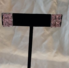 Silver Pink Zirconia Square Stud Earrings with Butterfly Closure