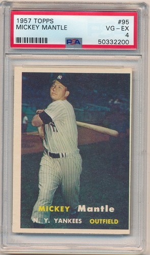 MICKEY MANTLE 1957 TOPPS BASEBALL CARD #95 NEW YORK YANKEES PSA 4 VG-EX