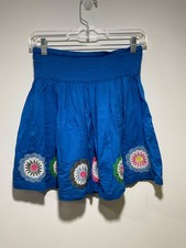 Mini Boden Embroidered Floral Smocked Skirt Blue Cotton Girls Size 13/14 Youth