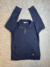 LL Bean Women's Quilted Quarter-Zip Pullover Sweater Navy Blue Warm Size M