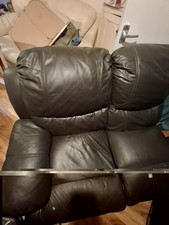Black Leather 2-Seater Sofa, Modern, Padded Arms, 90cm H x 85cm W
