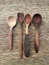 Hand Carved Apple Plum Wood Small Spoon Wooden Art Gift Collectable Arts craft