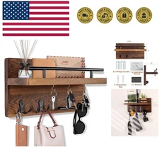 Wall Mounted Key Holder/Hangers for Wall Decorative with 5 Key Hooks, Wooden ...