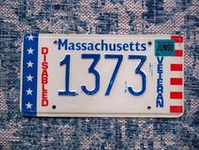 1993 Massachusetts Disabled Veteran DAV License Plate 1373 Paint Error Natural