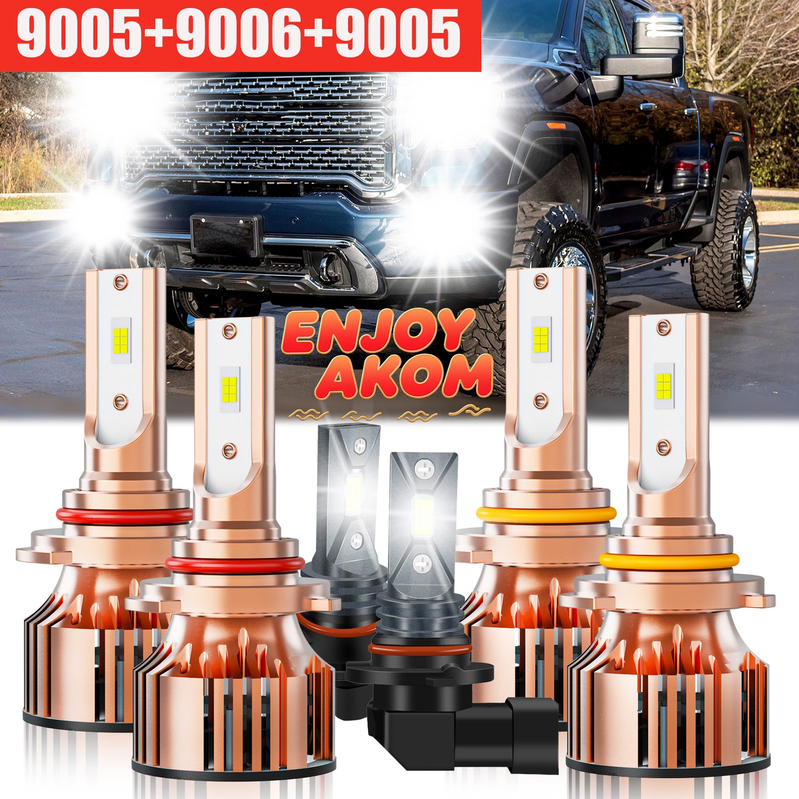For GMC Sierra 3500 2003-2006 LED Headlight Kit High Low Beam Fog Light Bulbs