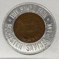 New York, Rochester Savings Bank Encased 1953-D Cent Good Luck Token 713789