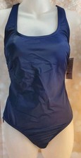 Land's End Women's Navy One Piece Swimsuit With Crossed Striped Straps NWT 8