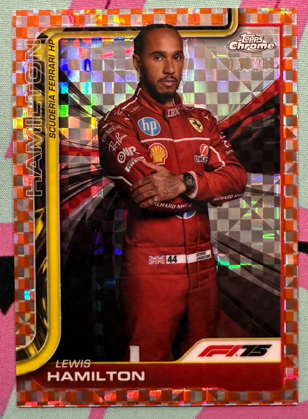 2025 Topps Chrome F1 Lewis Hamilton Orange Checker Flag /25 #4