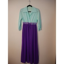 Vintage Aqua and Purple Button Front Maxi Nightgown Size M/L Cottagecore