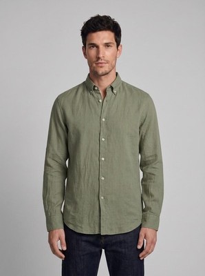 Hackett London Men's Green Slim Fit Linen Blend Shirt Size XL HM309530